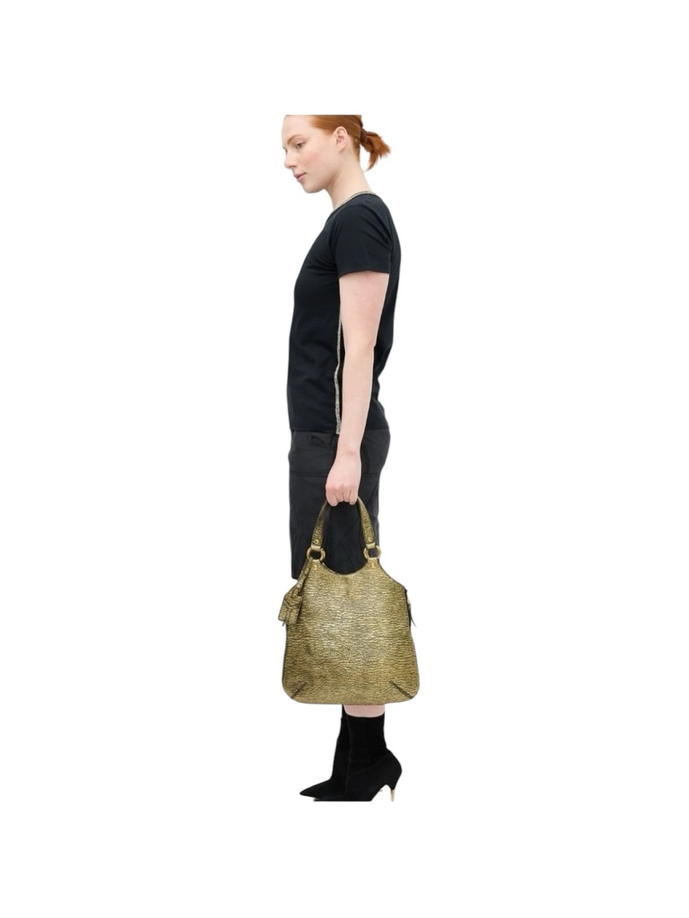YVES SAINT LAURENT Metallic Gold Textured Leather Hobo Bag - Archival YSL - Picture 2 of 15